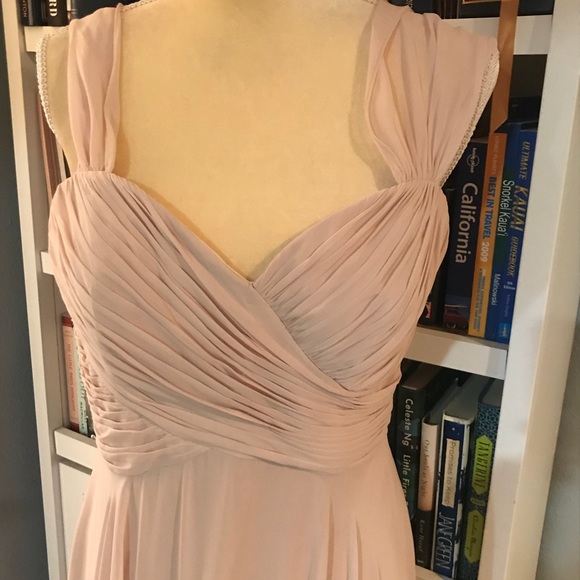 Gorgeous Blush Chiffon Off Shoulder Dress - Picture 3 of 5